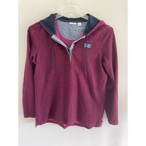 LL Bean Womens Burgundy Textured Knit Henley Hoodie Sweatshirt Medium Wine Red